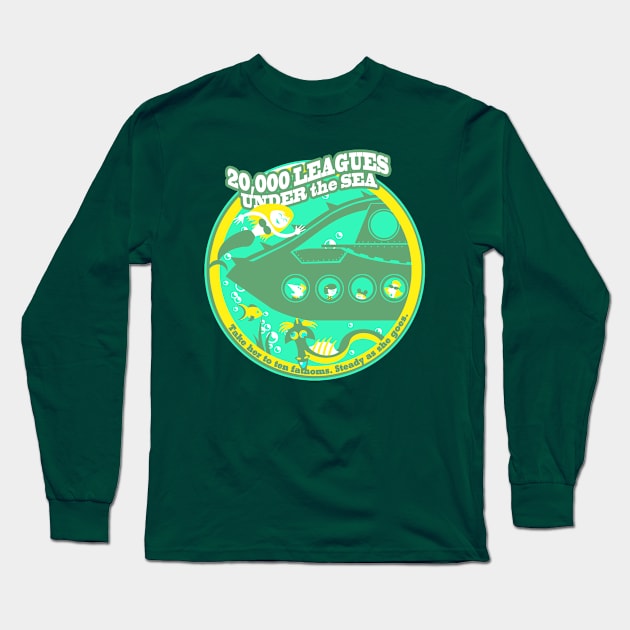 20,000 Leagues Under the Sea (bright green, yellow, teal) Long Sleeve T-Shirt by brodiehbrockie